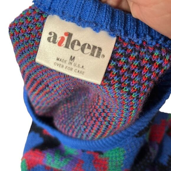 Vintage 80s Aileen Flower Print Knit Sweater Size Medium - Picture 7 of 7